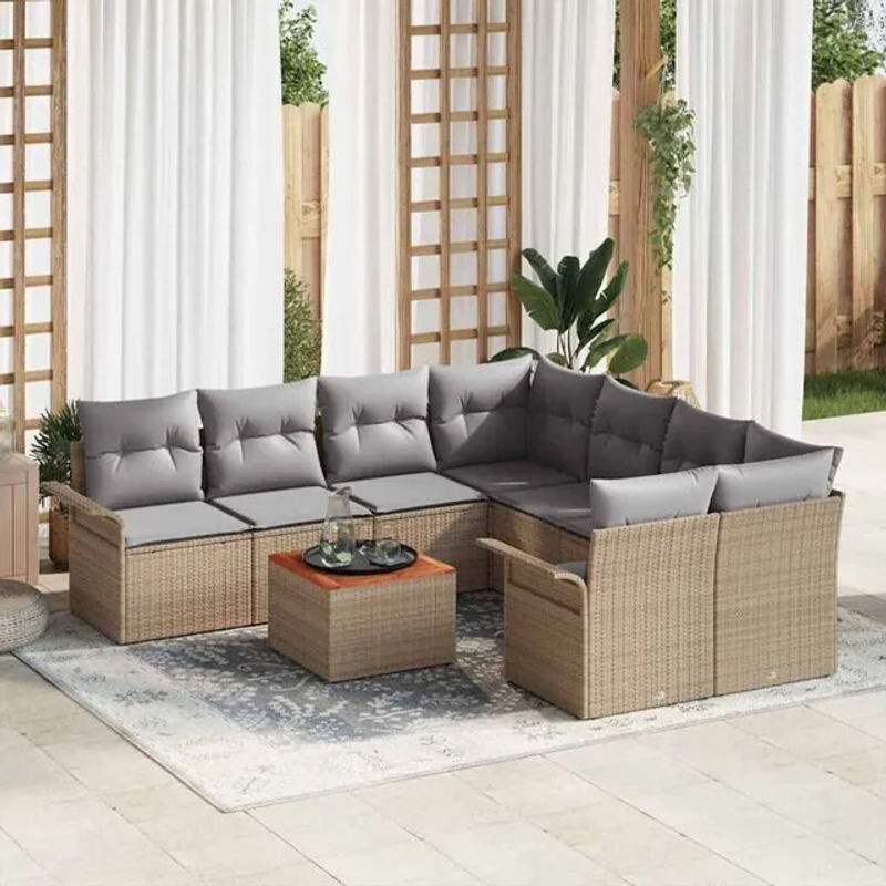 vidaxl Polyrattan Garten-Sofa-Set aus 9 Teilen in Beige und Grau, modulares Loungemöbel-Set, B/T/H: 55 x 55 x 37 cm - Bild 1