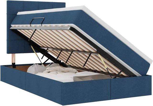 vidaXL Aufbewahrungsbett mit Matratze in Blau aus Stoff und Metall, B/T/H: 120 x 194 x 128 cm - Bild 1