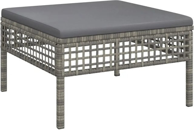 vidaXL Gartenhocker aus grauem PE-Rattan mit Kissen und pulverbeschichtetem Stahlgestell - Bild 1