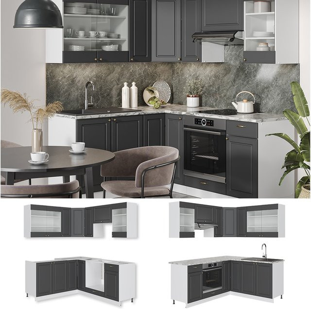 Vicco Eckküche Fame-Line Landhausstil Weiß Anthrazit Gold Breite: 190 cm - Bild 1