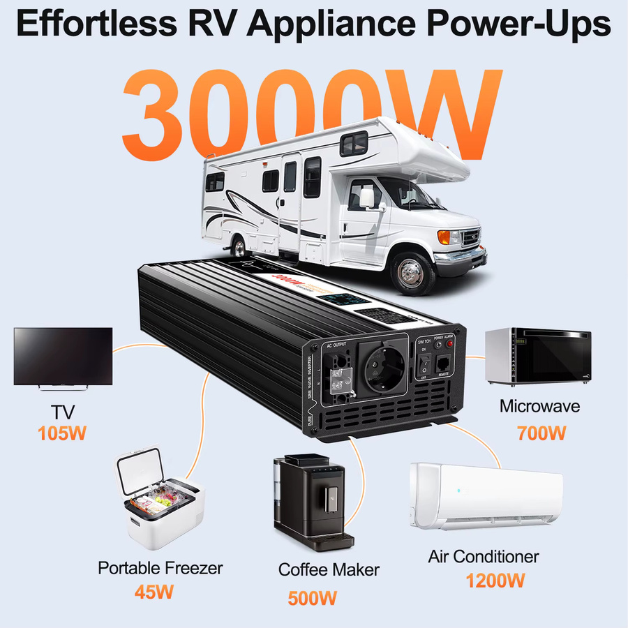 CNSWIPOWER Reiner Sinus-Wechselrichter 3000W 12V 24V 48V zu 230V in Schwarz - Bild 5
