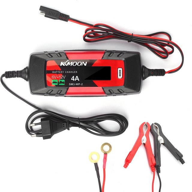 KKmoonCar Intelligentes Automatisches Batterie Ladegerät und Maintainer 6V/12V 4Amp in Grau mit EU Plug - Bild 1