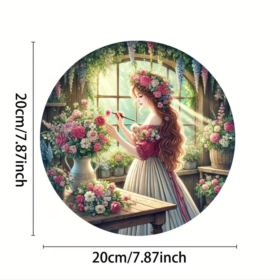 Artwok Runde Wanddekoration Blumenstrauß aus Metall in Schwarz und Multicolour, Durchmesser: 20,3 cm - Bild 2