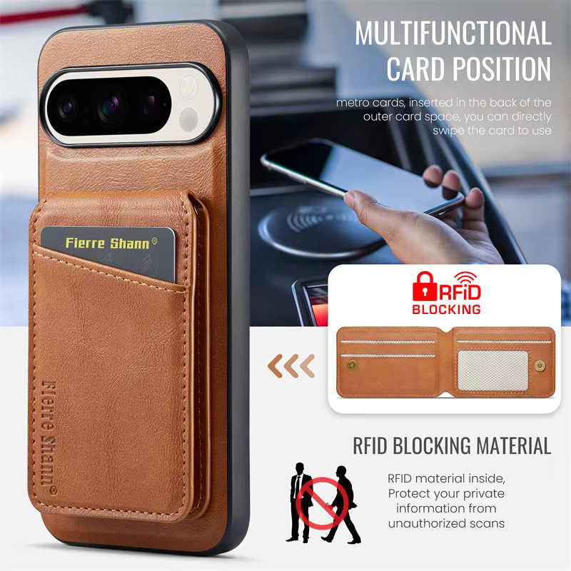 EUCAGR 2-in-1 Magnetische PU-Leder-Handyhülle mit Kartenhalter und Brieftaschenfunktion für Google Pixel 10A 9 9Pro XL 8A 8Pro 8 7 7A 7Pro in Braun - Bild 2