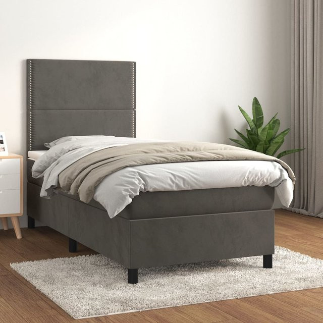 vidaXL Boxspringbett mit Matratze Dunkelgrau Samt B/T/H: 80 x 200 x 128 cm - Bild 2