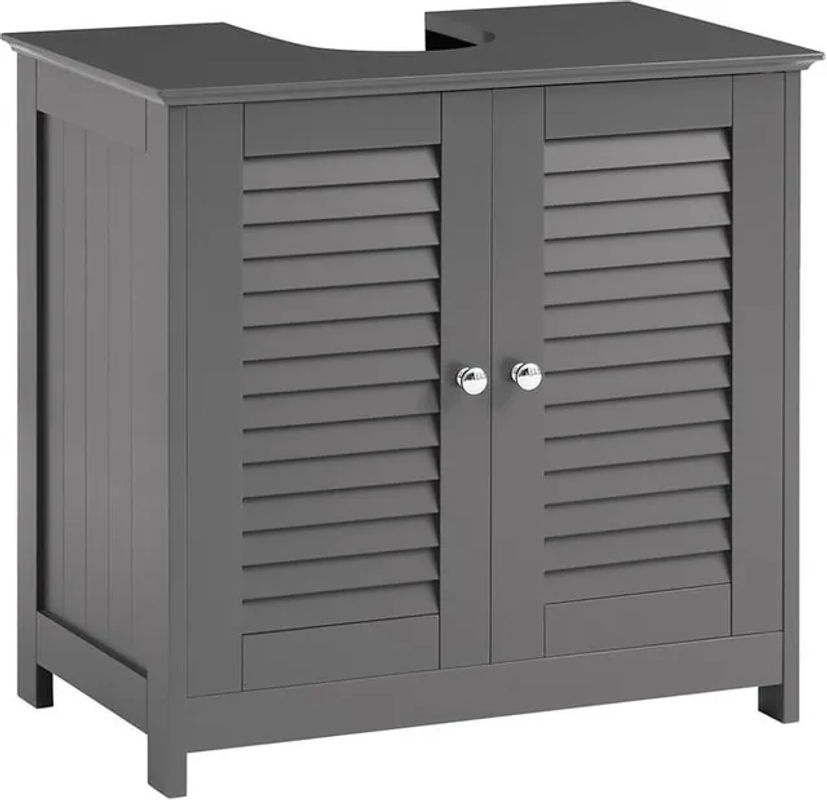 SoBuy Waschbeckenunterschrank FRG237-II mit 2 Lamellentüren in Dunkelgrau, B/T/H: 60 x 35 x 58 cm - Bild 6