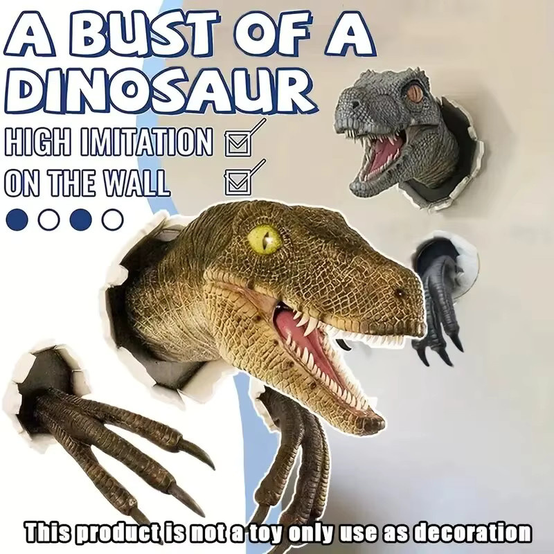 3er Set Velociraptor Wanddekoration als 3D Dinosaurier Wandstatue aus Kunststoff - Bild 4
