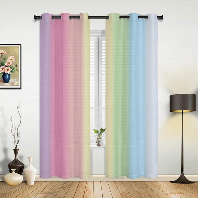 Candy Rainbow Stripes Vorhänge im 2er-Set, mehrfarbig gestreift, halbtransparent, Breite: 135 cm, Höhe: 137 cm - Bild 1
