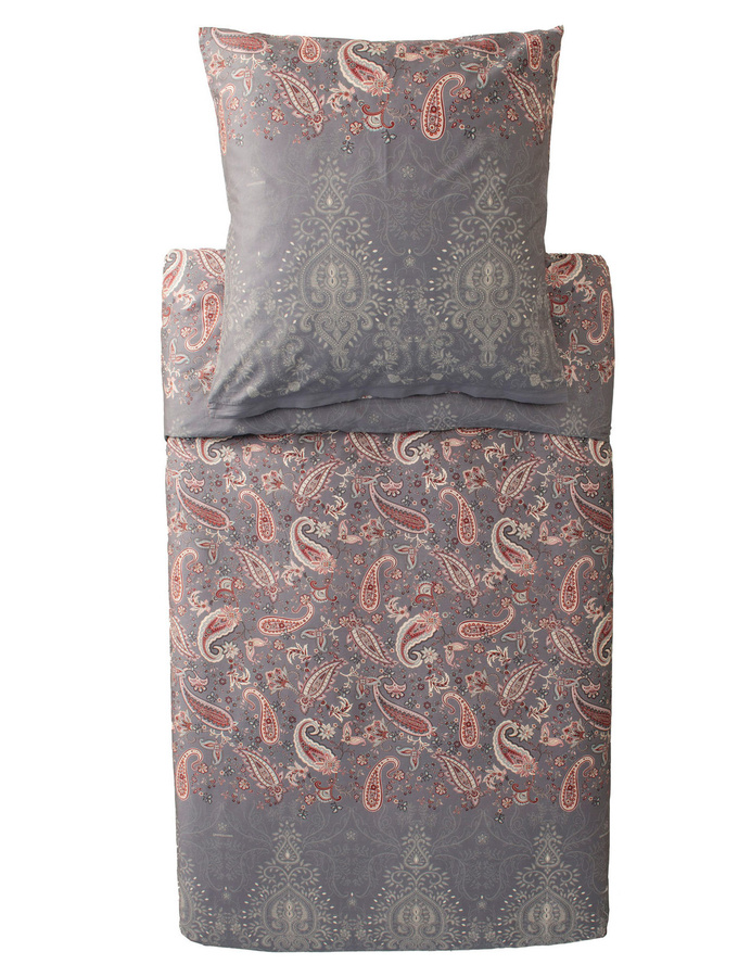 Bassetti Monnalisa Mako-Satin Bettwäsche mit floralem Design in Grau, bestehend aus Bettbezug und Kissenbezug mit Reißverschluss - Bild 1