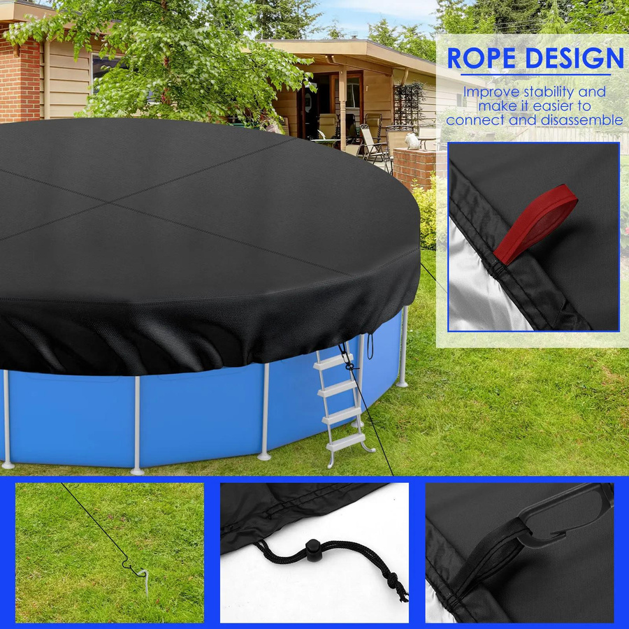 Runde Poolabdeckung von RAYHONG aus robustem 210D Oxford-Gewebe mit Kordelzug, wasserdicht und staubdicht für den Außenbereich - Bild 5