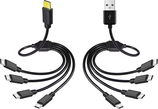 4-in-1 USB-C auf USB-C und Micro-USB Mehrfachladekabel in Schwarz, Länge: 50 cm - Bild 1