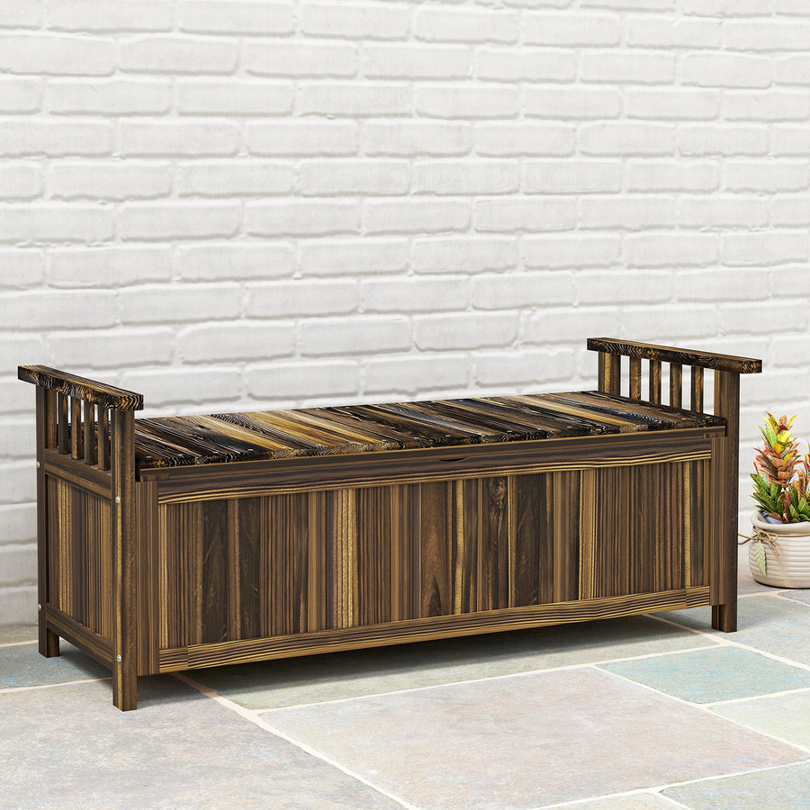 Outsunny 2-Sitzer Gartenbank aus Holz mit Stauraum und Armlehnen, wetterfest, B/T/H: 128,5 x 56 x 53,5 cm - Bild 2