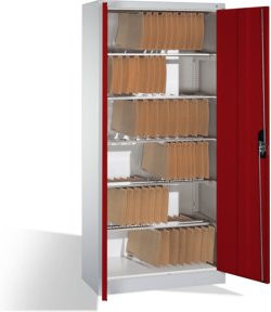 C+P Aktenschrank Acurado mit Drehtüren und 6 Pendelstangen in Rubinrot, H: 195 cm, B: 93 cm, T: 40 cm - Bild 1