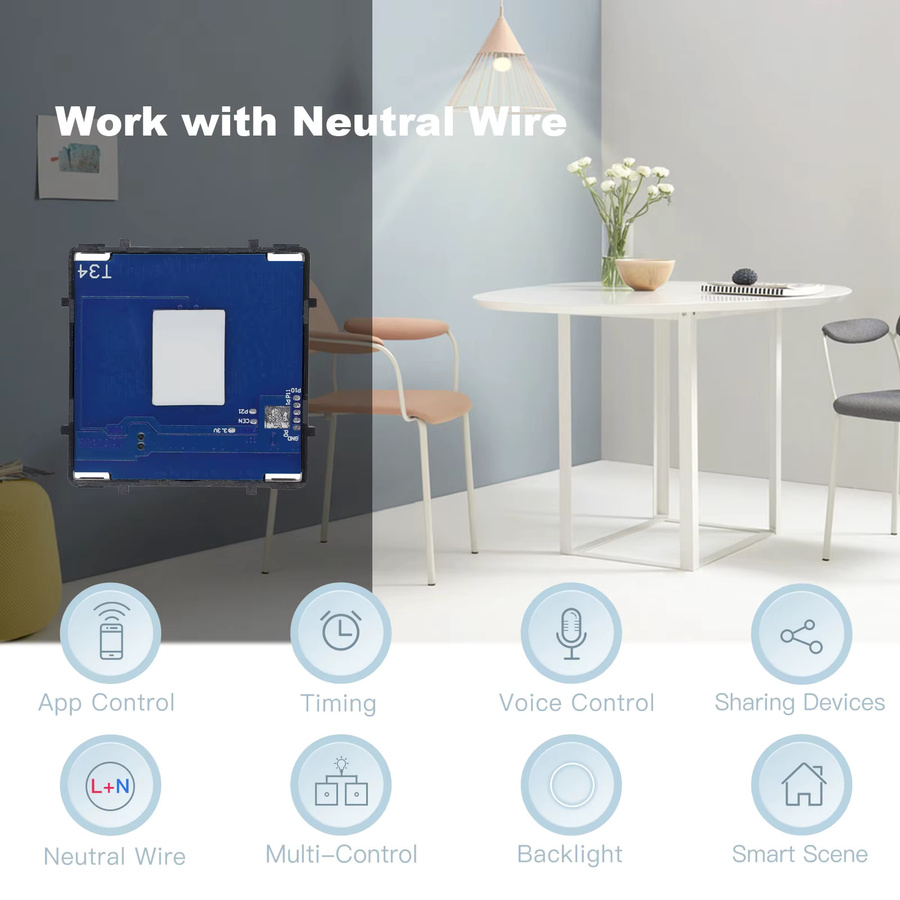 BSEED Zigbee Smart Schalter Teil mit Glas Panel für 1/2/3 Gang Dimmer oder Vorhangschalter, transparent, mit Neutralleiter und Phase - Bild 2