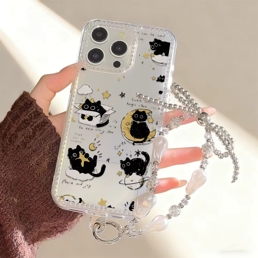 Caynes Stoßfeste iPhone Schutzhülle mit Cartoon Katze und Glitter Diamant Design in Transparent - Bild 2