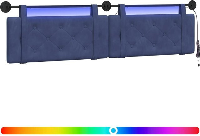 vidaXL Hängendes Kopfteil aus Samt mit integrierter LED-Beleuchtung in Blau, B/H: 210 x 55 cm - Bild 1
