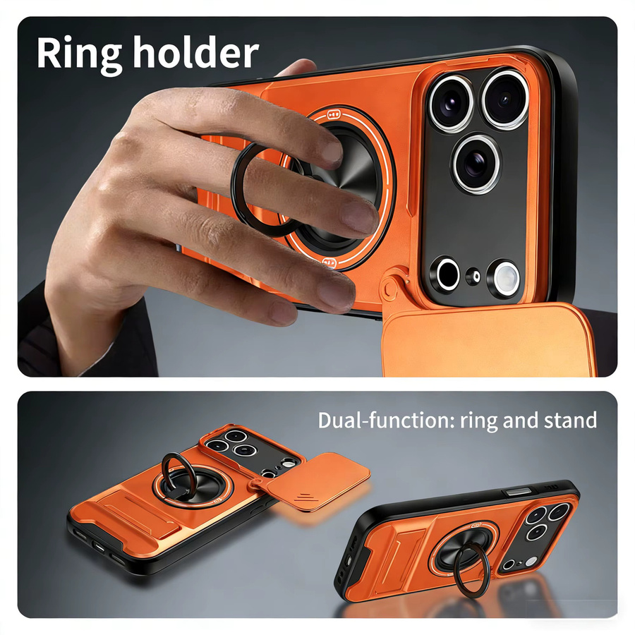 Huikai Magnetische Handyhülle mit Schiebe-Kamera-Schutz und Aufrechter Ständer für iPhone 17 Pro Max 16 Pro Max 15 14 13 in Orange - Bild 6