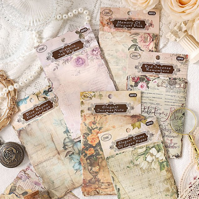 30 Blatt Scrapbook-Papier mit Vintage-Blumenmuster in Multicolour, mattes Bastelpapier für handgefertigte Karten, B/B: 30 x 30 cm - Bild 1