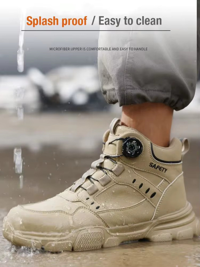 Manlegu Wasserabweisende Leder-Sicherheitsstiefel für Herren in Beige mit Stahlkappe - Bild 6