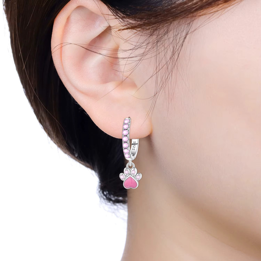 PANPOKI Ohrringe, 925 Silber, Rosa Tierpfoten, Zirkonia, Damen - Bild 2