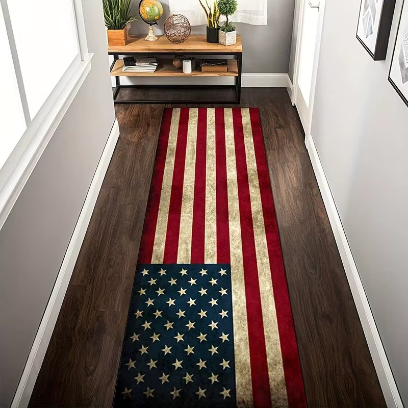 VIKAMA Vintage-Läufer-Teppich mit USA-Flaggen-Design, rutschfest und waschbar, Flurteppich in Rot, Weiß und Blau - Bild 4