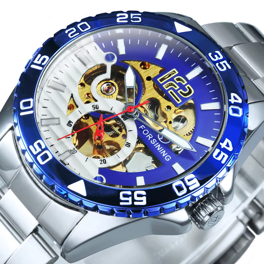 Forsining Armbanduhr, Automatik, blaue Lünette, Edelstahl, Herren - Bild 2