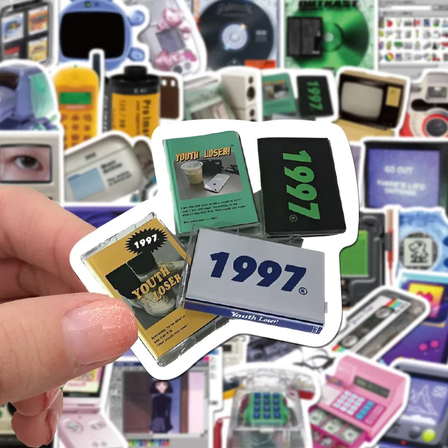 50 Stück GOGOTU Vintage Telefon und CD Band Aufkleber Set, Retro Cartoon Sticker in Multicolour, wasserfest für Laptop, Notebook und Koffer - Bild 2