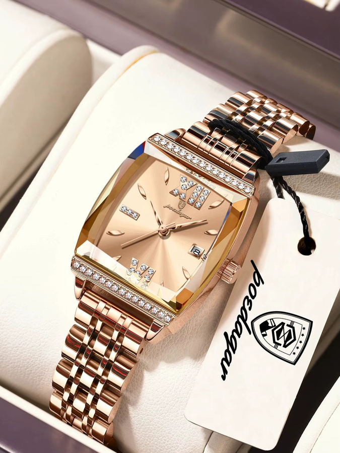 POEDAGAR Armbanduhr, Quarz, Edelstahl, Roségold, Datum, Damen - Bild 7