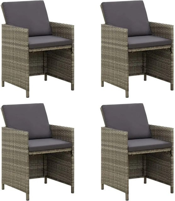 Furnicato 4er Set Gartenstühle aus Poly Rattan mit Kissen in Grau, B/T/H: 52 x 56 x 85 cm - Bild 1