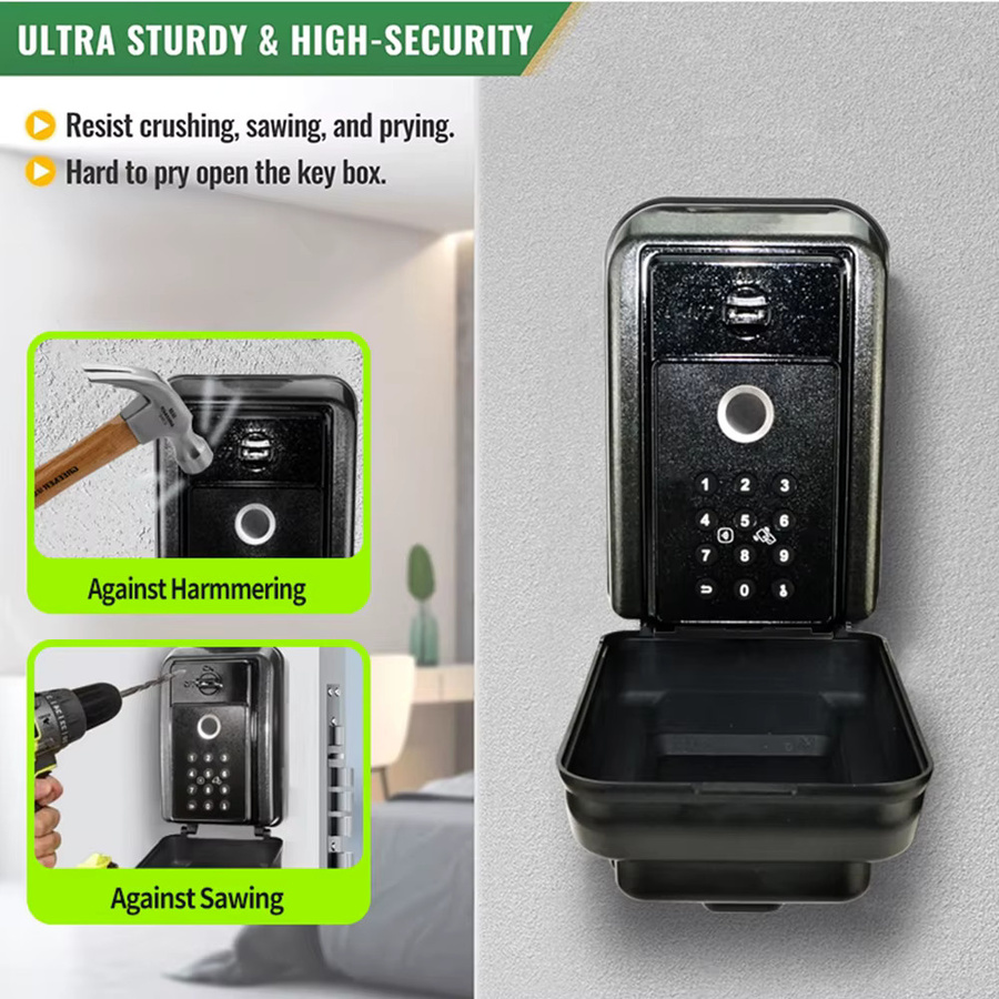Tuya Smart Key Box Bluetooth-Schlüsselsafe in Schwarz mit digitaler Code-Entriegelung und Smart Life App-Kompatibilität für die sichere Schlüsselaufbewahrung, B/H/T: 13,5 x 9,0 x 6,5 cm - Bild 4