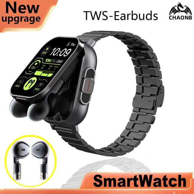CHAONB 2-in-1 Smartwatch und TWS Bluetooth Headset mit Anruffunktion und Gesundheitsüberwachung in Schwarz oder Silber - Bild 1