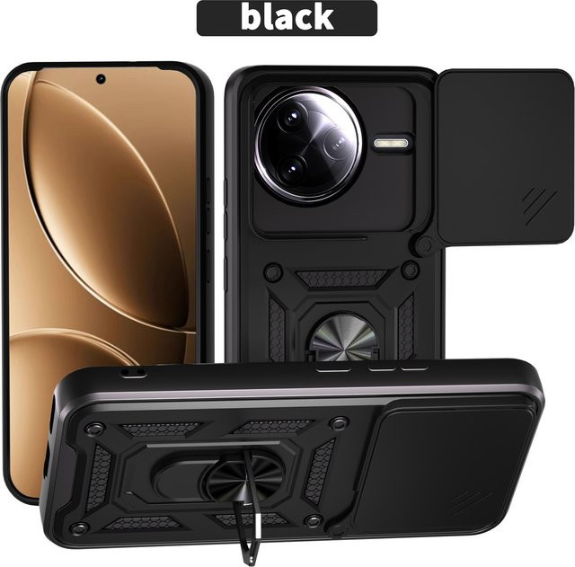 Stoßfeste Schutzhülle mit magnetischem Ring-Halter für Xiaomi POCO F7 Ultra 5G in Schwarz und Silber - Bild 1