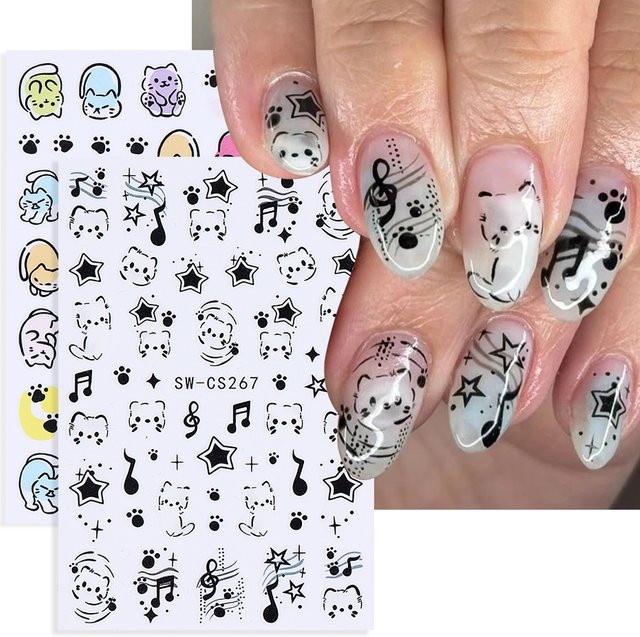 SWEET TREND Nagelaufkleber 3D Cartoon Schwarze Katze, 2 Stück, Glänzend - Bild 1