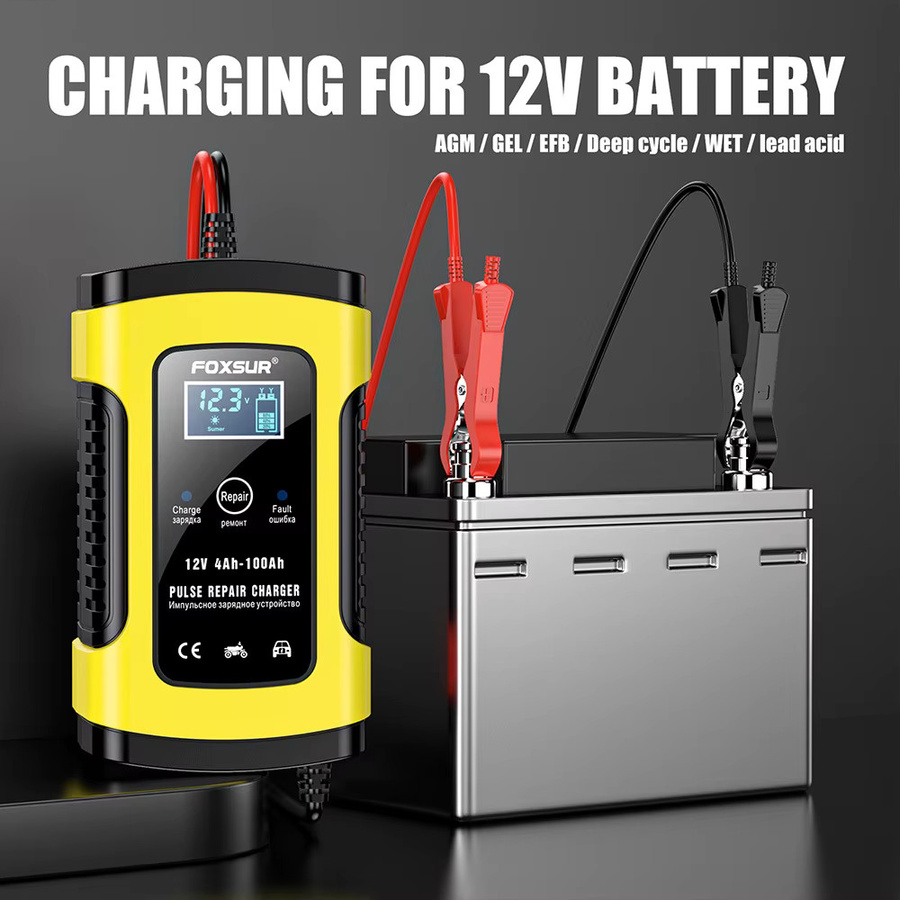 FOXSUR Smart Autobatterieladegerät 12V 5A mit LCD-Display und Pulse Repair Funktion für AGM GEL EFB Bleisäure Batterien in Rot-Gelb - Bild 4