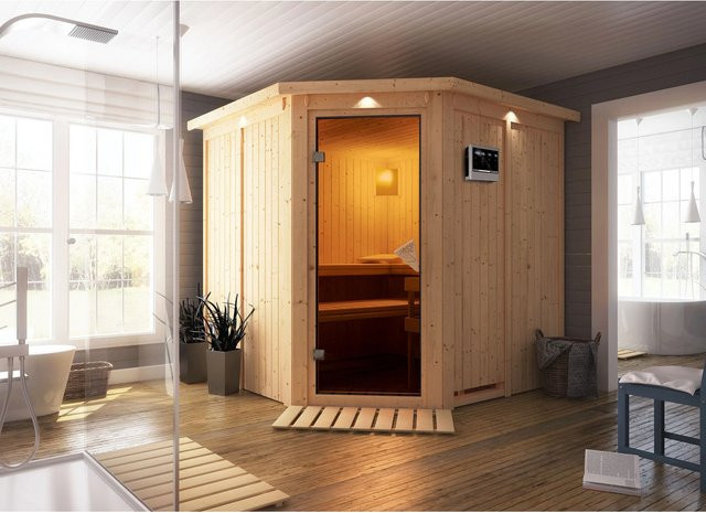 Karibu Sauna Jorma Bio-Kombisauna mit 9,0 kW Bio-Ofen, externem Steuergerät, LED-Dachkranz und Ganzglastür in Natur, B/T/H: 196 x 196 x 210 cm - Bild 2