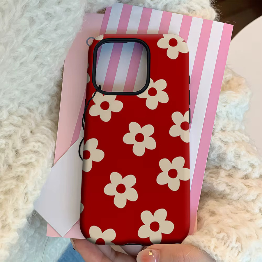Potdemiel Handyhülle Crimson Cream Petal Pattern mit doppelschichtiger Rückseite für iPhone 17 16 15 14 13 12 Pro Max Plus in Rot und Weiß - Bild 4