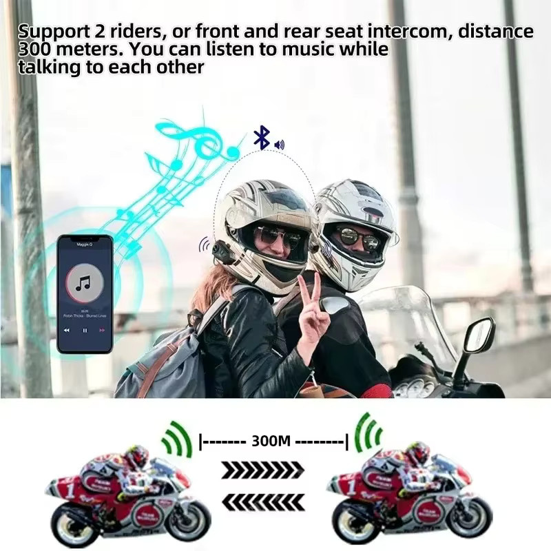 Kebidumei Motorrad Intercom Bluetooth Headset für 2 Fahrer, Wasserdichtes Helm-Headset mit BT 5.3, Schwarz - Bild 2