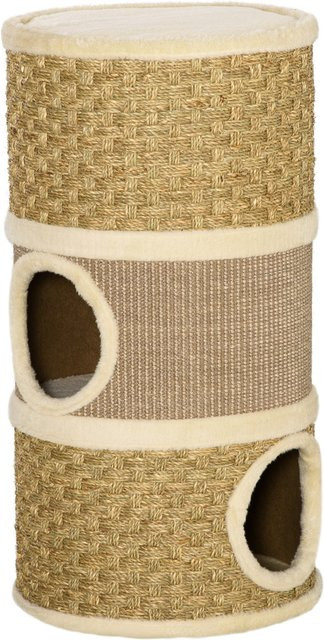 PawHut Katzenkratzbaum Kratztonne mit 3 Ebenen, Höhle, Sisal und Plüsch in Braun und Beige, B/T/H: 37,5 x 37,5 x 70 cm - Bild 1