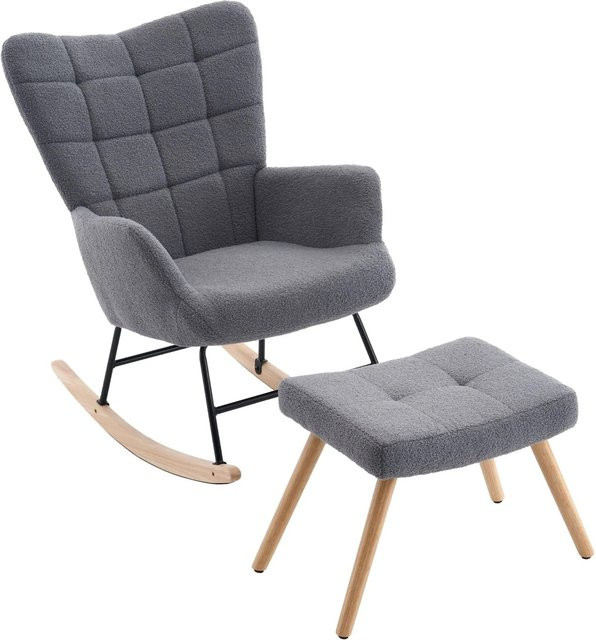 okwish Schaukelstuhl mit Armlehnen und Fußhocker Relaxsessel in Grau, B/T/H: 68 x 88 x 91 cm - Bild 1