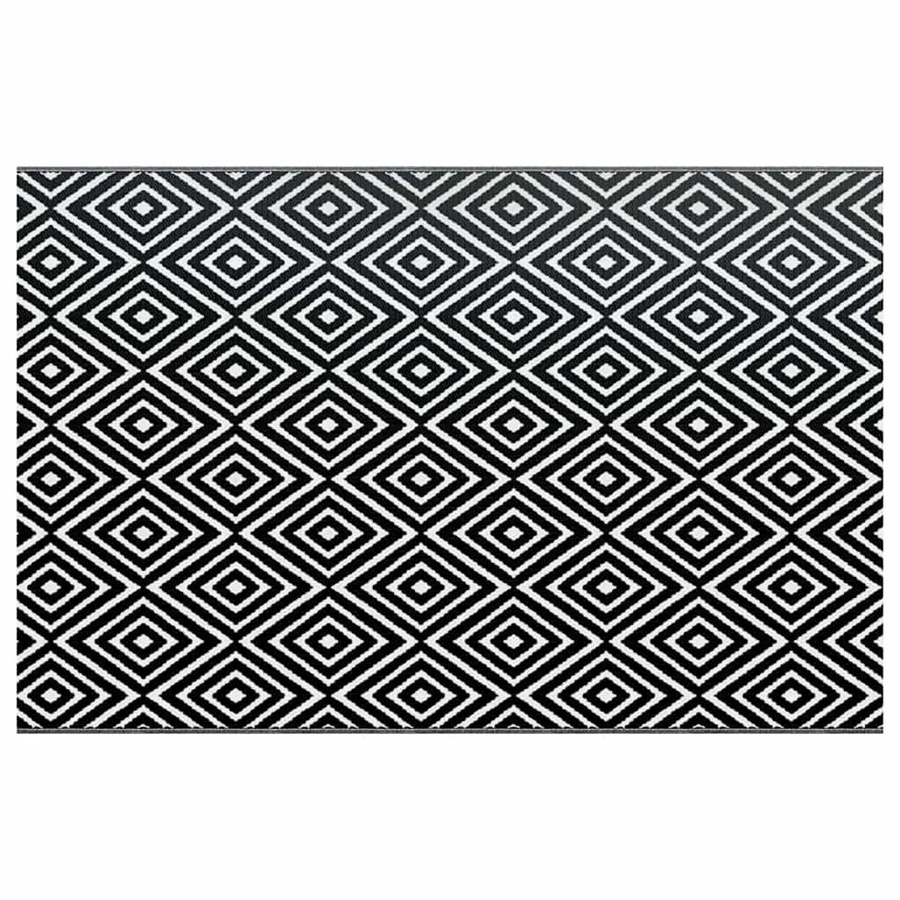 vidaXL Outdoorteppich mit Jacquard-Muster in Weiß und Schwarz aus Polypropylen, B: 190 cm, T: 290 cm - Bild 2