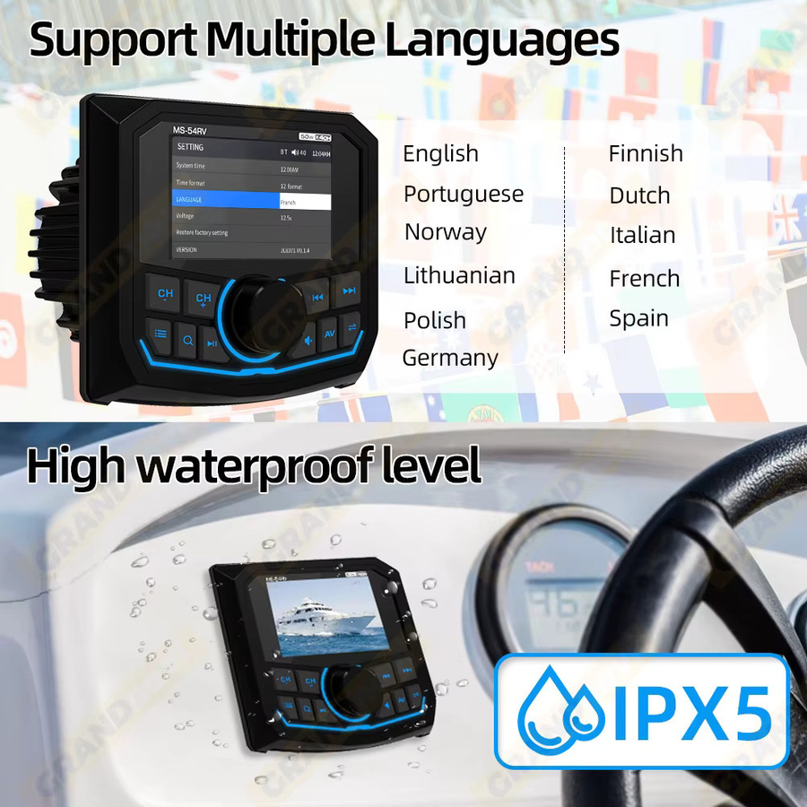 MP5 Marine Stereo Radio mit Bluetooth, FM/AM/RDS und IPX5 Wasserdichtigkeit für Boot, Yacht, RV, ATV und UTV in Schwarz oder Weiß - Bild 5