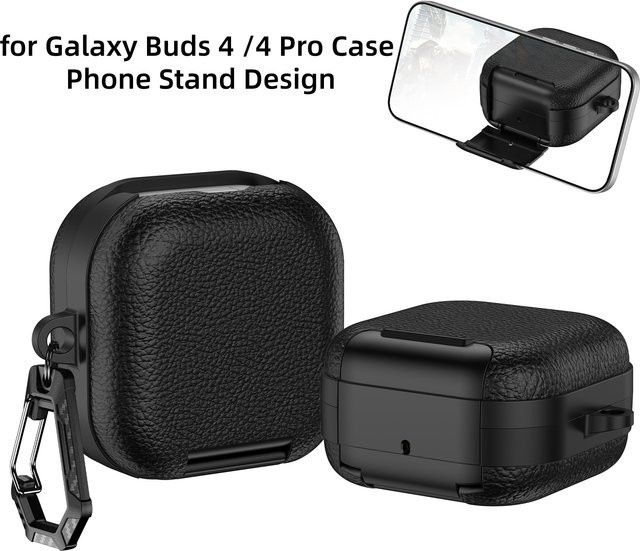 Lederhülle für Samsung Galaxy Buds 4/4 Pro inklusive Reinigungsset und Telefonständer-Funktion in Schwarz oder Orange - Bild 1