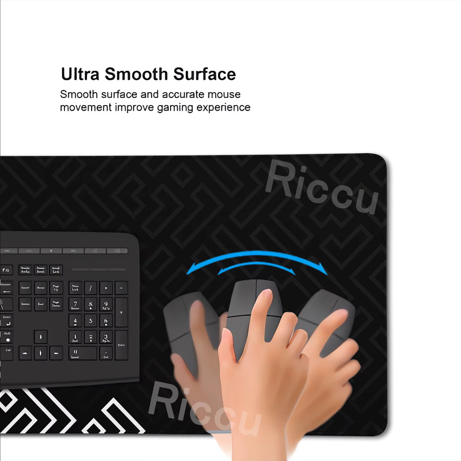 Riccu Gaming-Mauspad mit geometrischen Linien in Schwarz-Weiß, große E-Sport Schreibtischunterlage aus Gummi - Bild 3