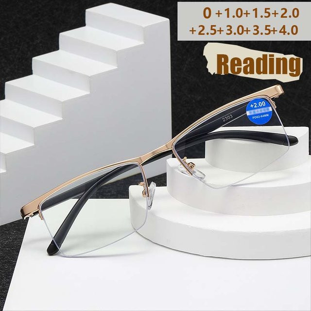 Retro Business Lesebrille Herren, Halbrahmen, rechteckig, gold - Bild 1