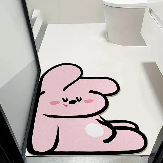 VIKAMA Diatomeenerde Badematte mit Cartoon-Tier-Motiv in Pink, rechteckig, B: 80 cm, T: 50 cm, H: 0,5 cm - Bild 1