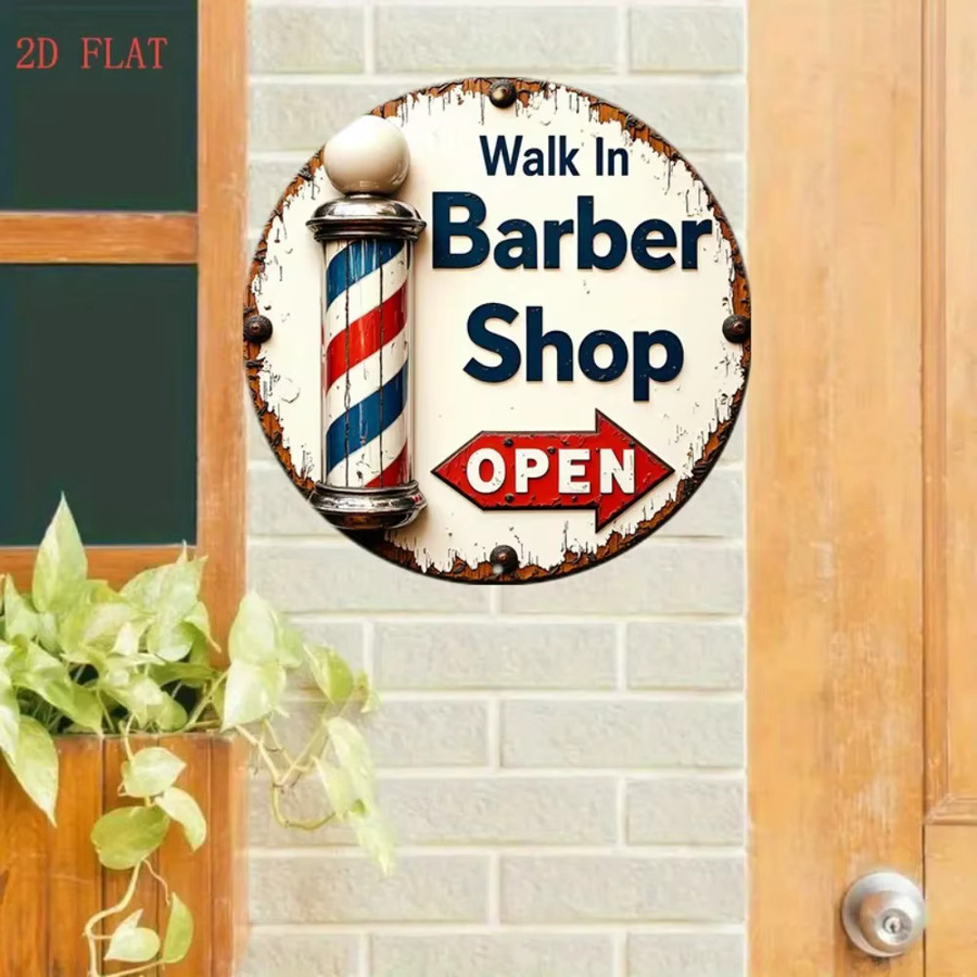 CIFBUY Vintage Barbier-Shop Metall-Wanddekoration mit Retro Walk In Schild in Rot-Blau-Multicolor - Bild 4