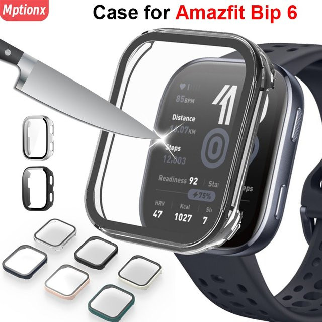 Mptionx PC-Gehäuse + Glas für Amazfit Bip 6, Silber - Bild 1