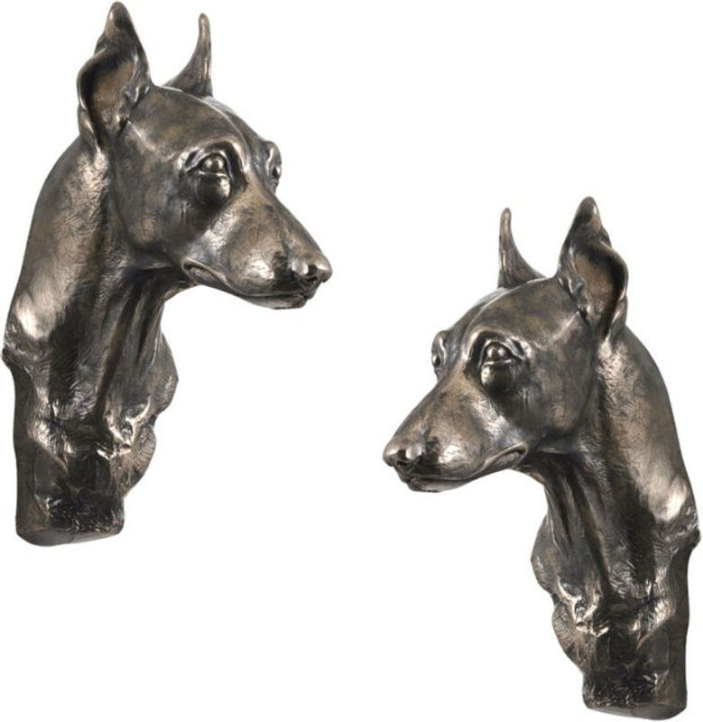 Art-dog Zwergpinscher Hundestatuette als hängende Büste aus Kunstharz und Metall in Bronze und Silber - Bild 1