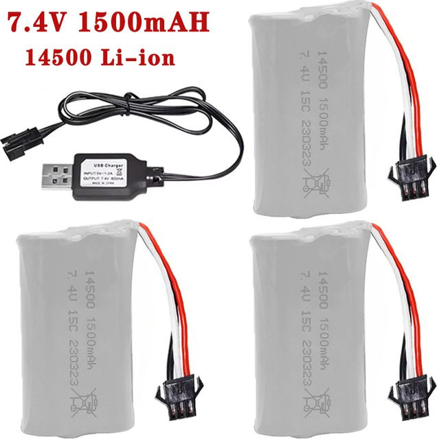 TERFPV Lithium-Ionen-Akku 7,4V 1500mAh mit SM3P-Stecker und USB-C-Ladegerät in Weiß für Wasserpistolen, RC-Trucks, Schiffe und Helikopter - Bild 1