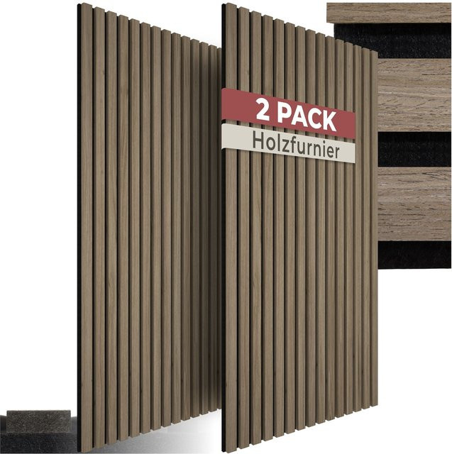 tectake Akustikpaneele für die Wand in Eiche dunkel mit Echtholzfurnier und MDF - Bild 1